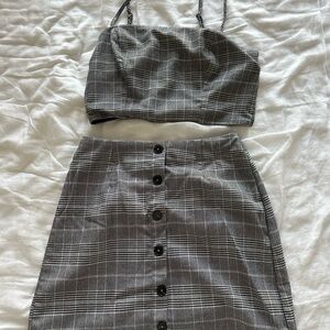 PacSun Black and White Checkered Plaid Skirt Set